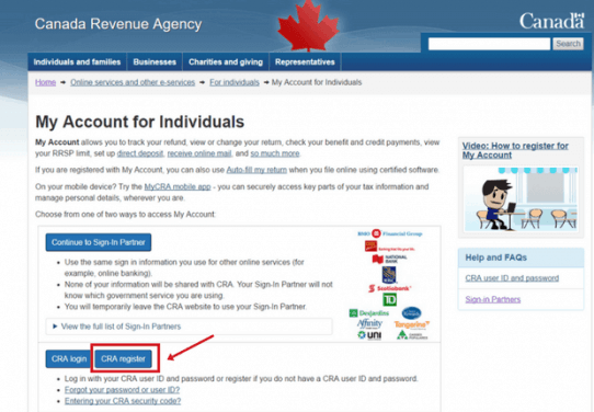register my business account cra
